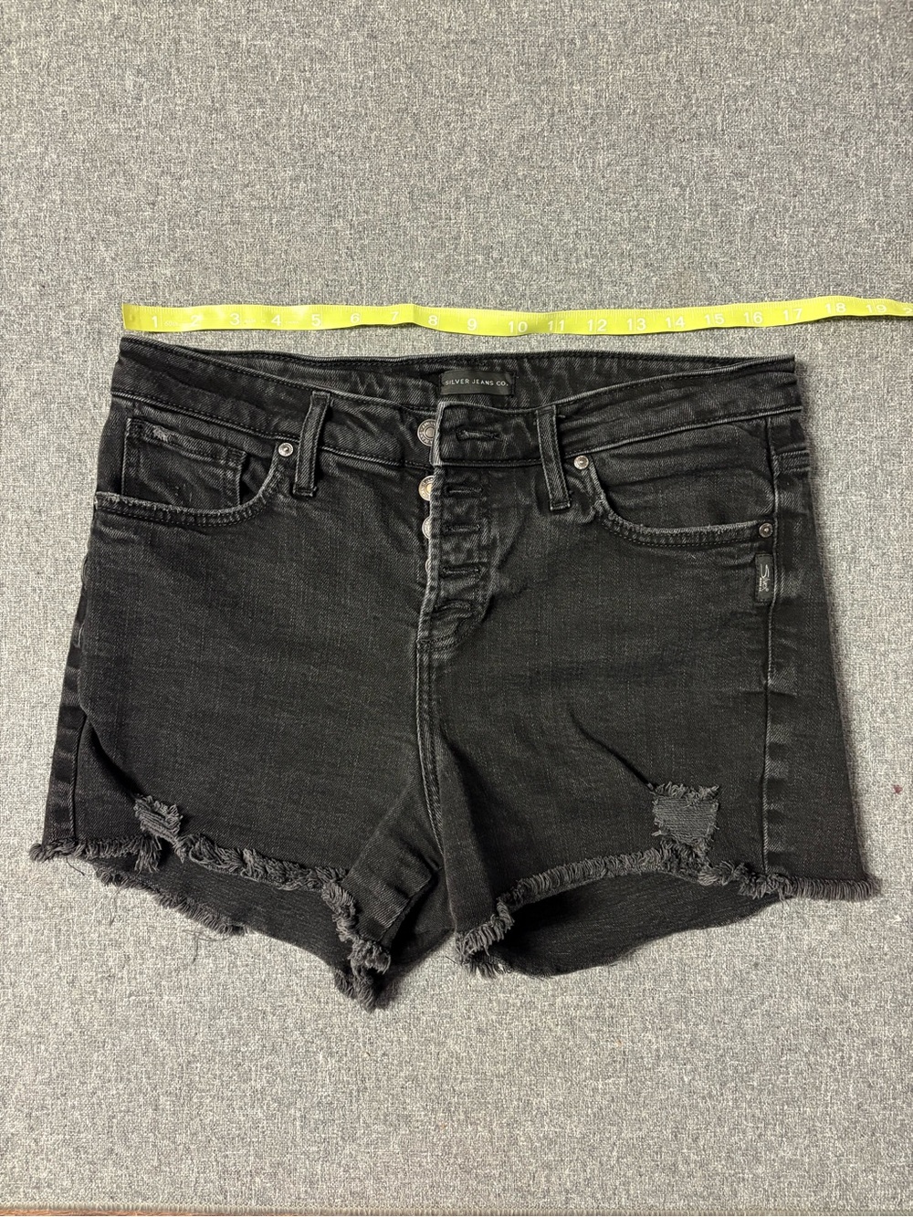 Silver Jeans  Beau Black Distressed High-Rise Denim Shorts
